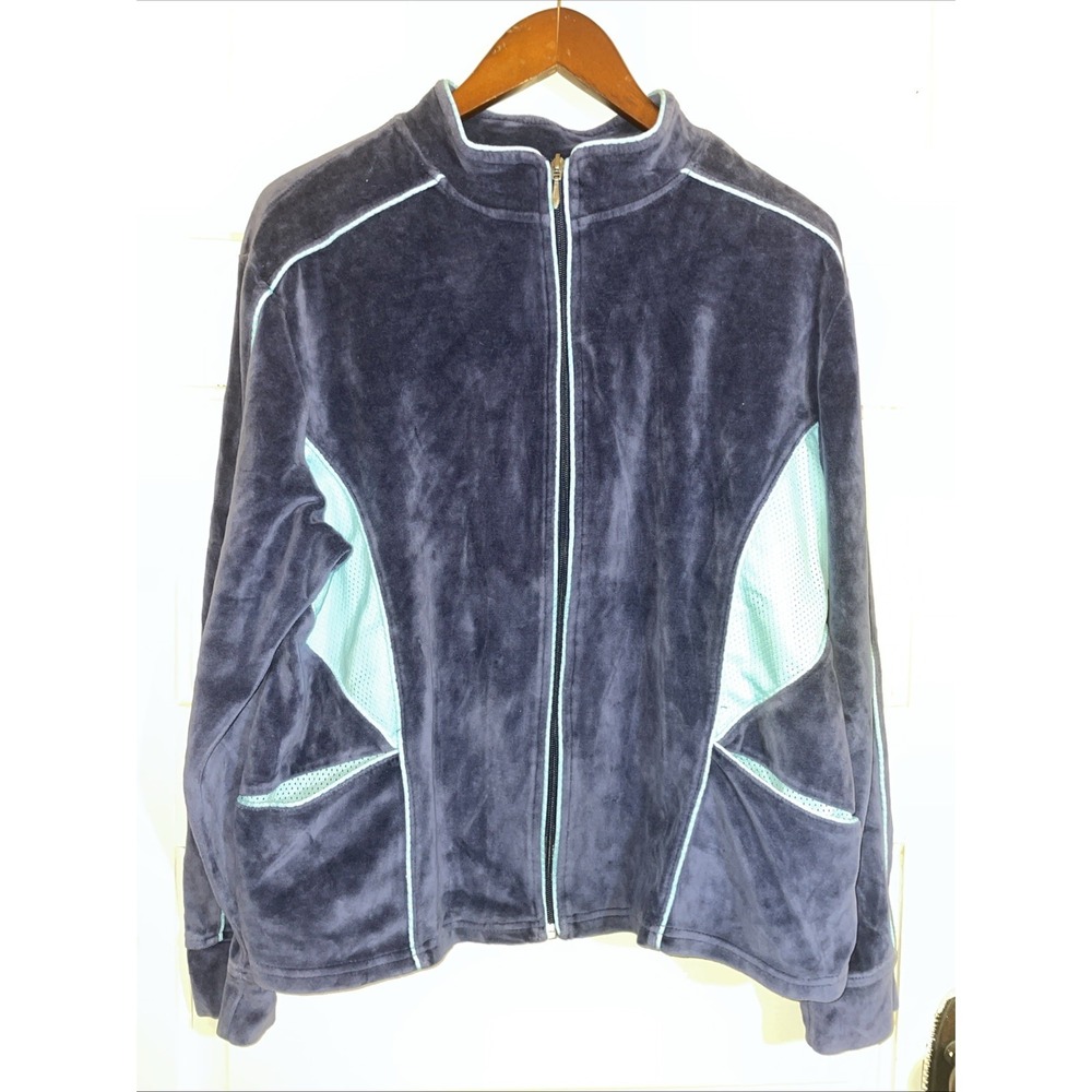 Mountain Lake Casuals Velvet ZIpper Jacket XL Navy Blue w Light Blue‎ Trim